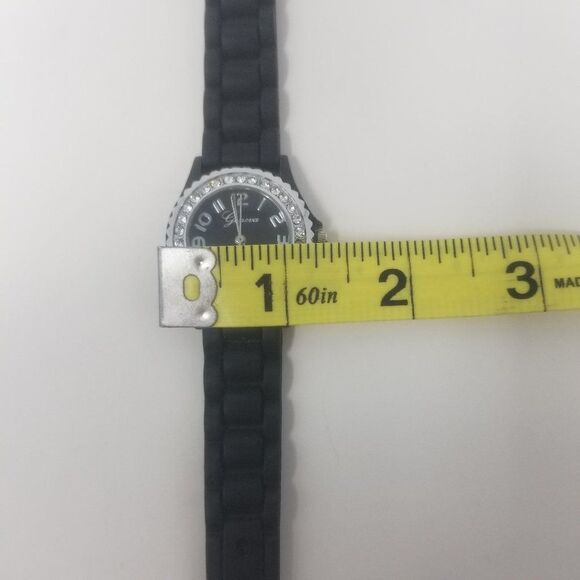Geneva Black Silicone Adjustable Strap Gemmed Crystal Bezel 10026 Women's Watch - Picture 10 of 13